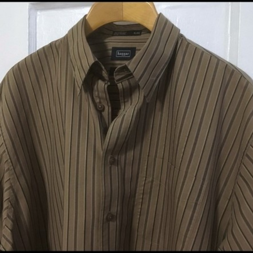 Haggar Brown Striped Shirt XL Extra Large